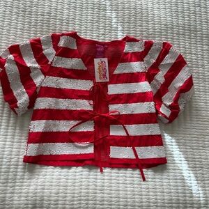 Queen of Sparkles Red and White Striped Top NWT